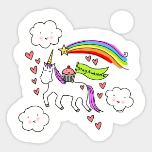 Stay Awesome Cupcake and Unicorn Sticker